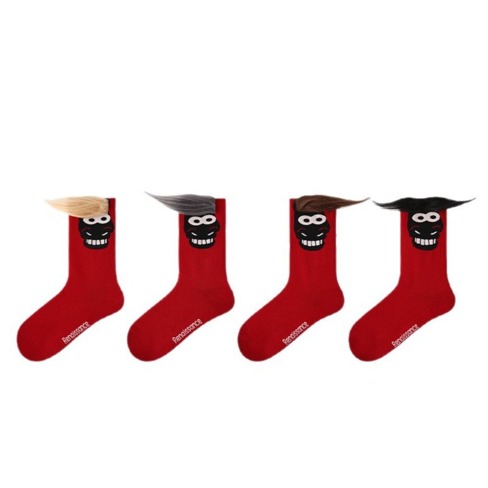 Cartoon Year of The Horse Socks Winter Autumn Red Tube Socks Cute Zodiac Year Socks  Women