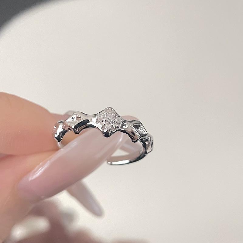 Star Set Diamond Zir*****Pen Ring Texture Irregular Lava Fashion Personality Retro Niche Design High Sense