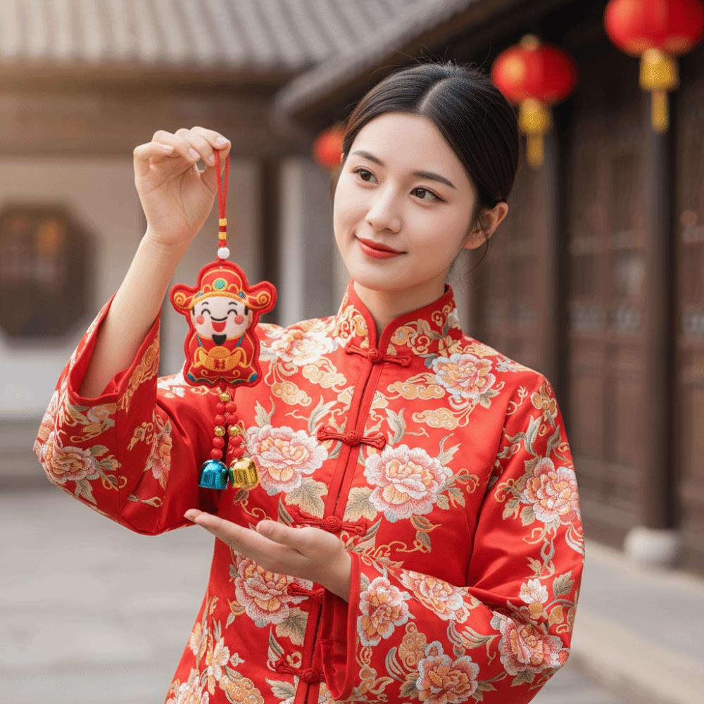 Бог удачи Кулон Бога богатства Вышитый Красный Украшение на Китайский Новый год Год Лошади Китайский стиль