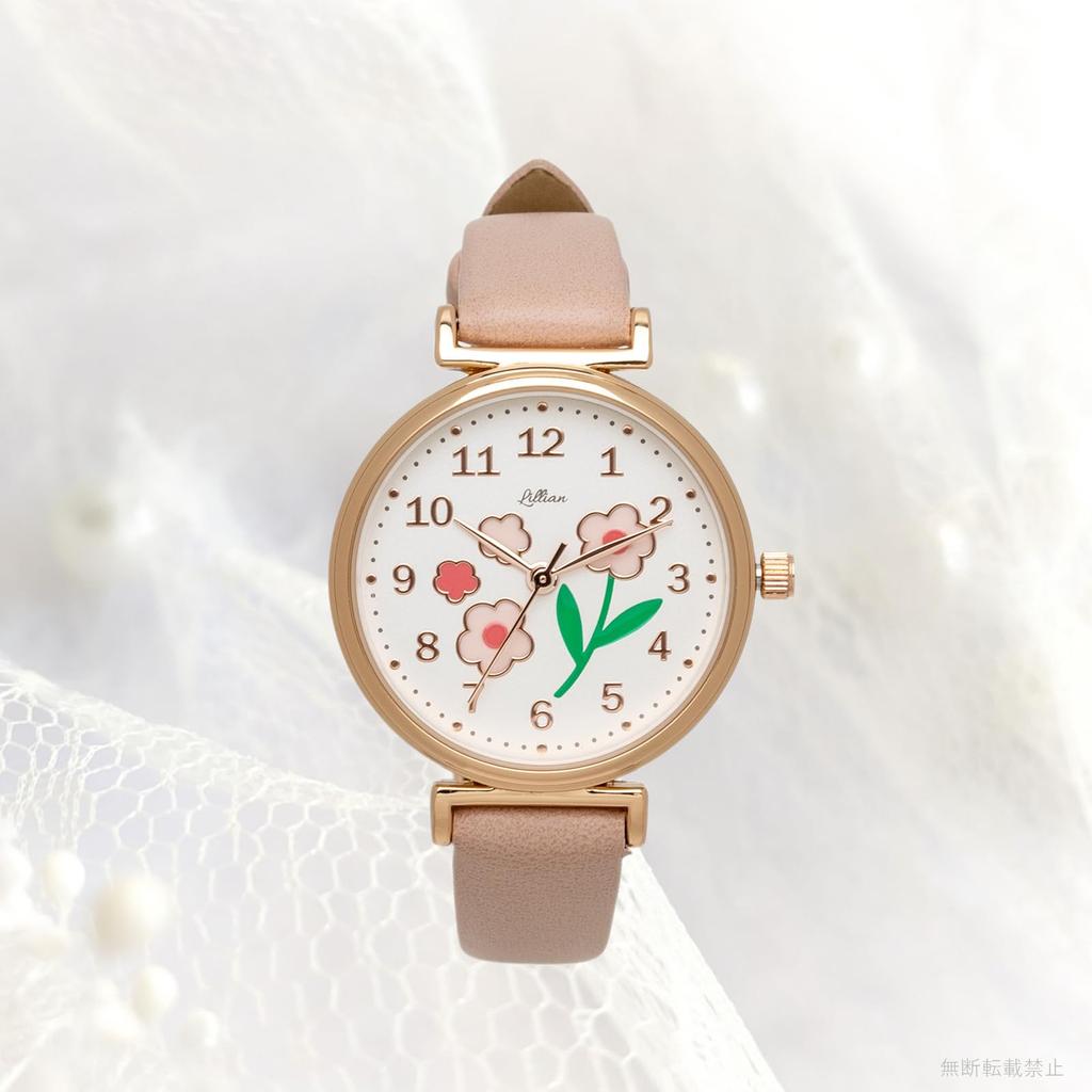Watch Analog Leather Strap Epo Floral Pattern Pink Lale [Fieldwork] Women's YM117-2
