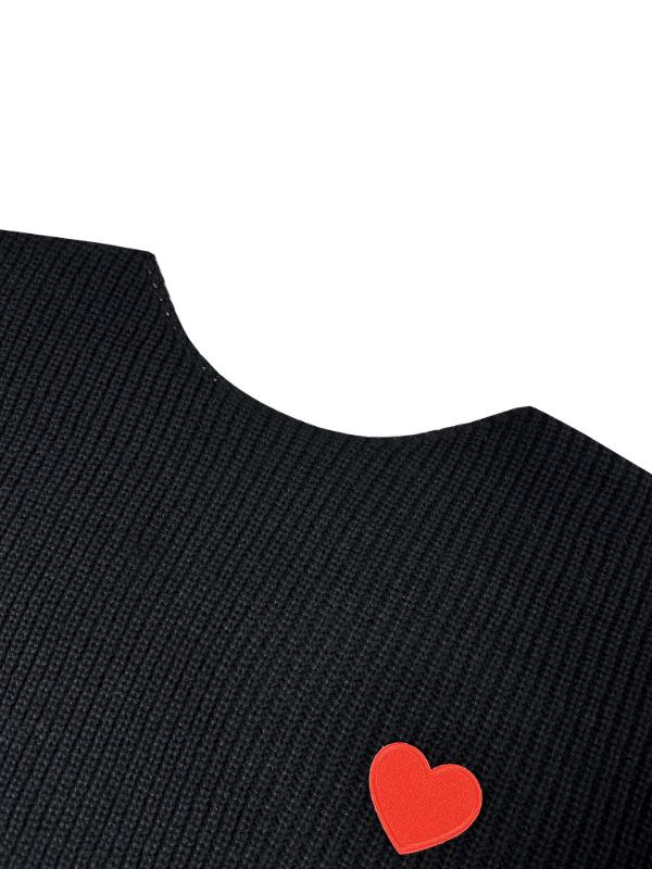 Valentine's Day Heart Embroidery One-Shoulder Pullover Sweater for Women