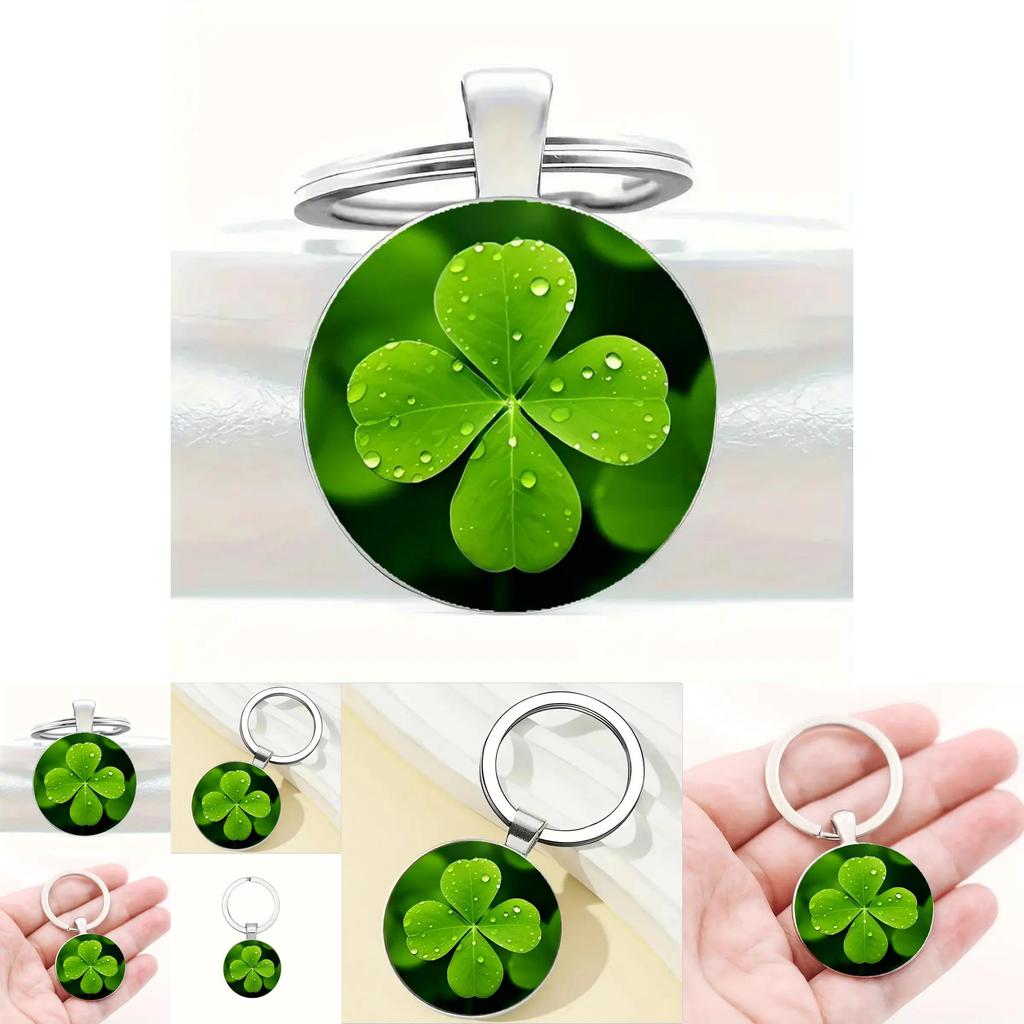 Lucky Four Leaf Clover Pendant Keychain With Zinc Alloy Silver Finish For Gift Giving And Celebration