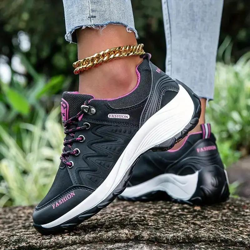 New Fashion Women's Mountaineering Soft Soled Comfortable Tennis Running Outdoor Lace Up Light Casual Hiking Shoes Tennis Female