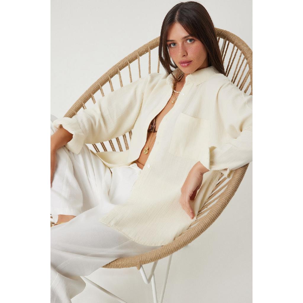 Oversize Basic Muslin Shirt Navy Blue