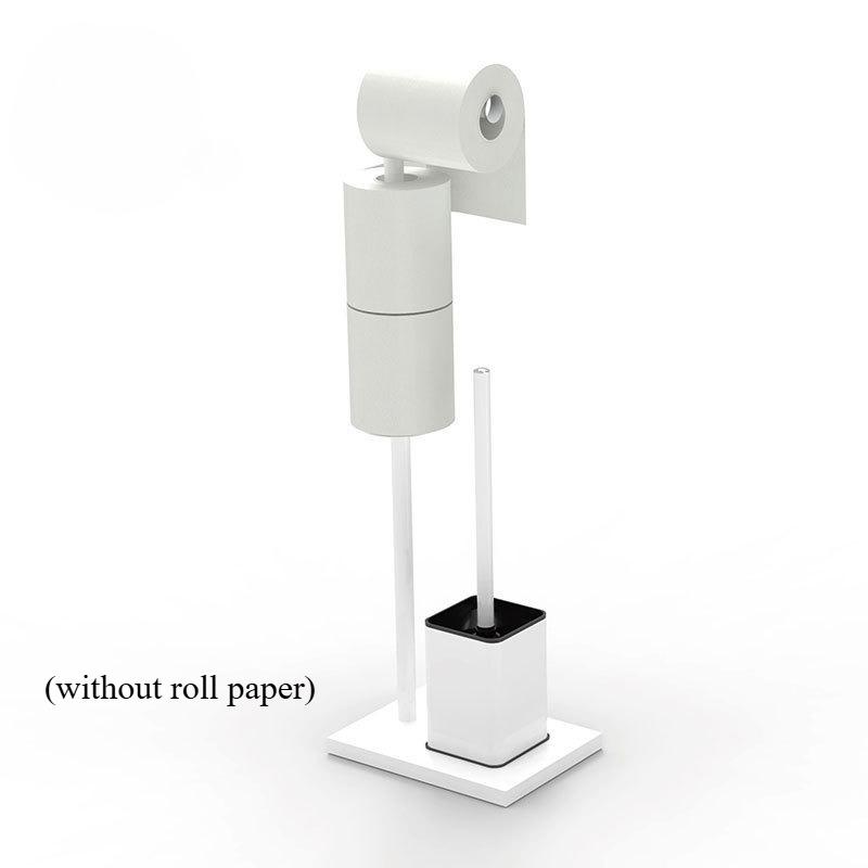 Household Bathroom Floor Standing Tissue Holder with Toilet Brush Stainless Steel Roll Paper Holder