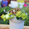 2 Pcs Frog Resin Ornament Flower Pot Edge Decor Frog Figurine Hand-Painted Frog Sculpture Planter Decoration Gift for Women Gardeners