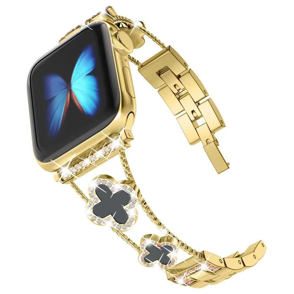 Luxury Style Four-leaf Clover Watch Band For Apple Watch metal with diamonds For iWatch watch bands, high-end luxury Design