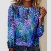 Women's Floral 3D Print Long Sleeved Top Spring and Autumn Round Neck Fashionable Casual T-shirts