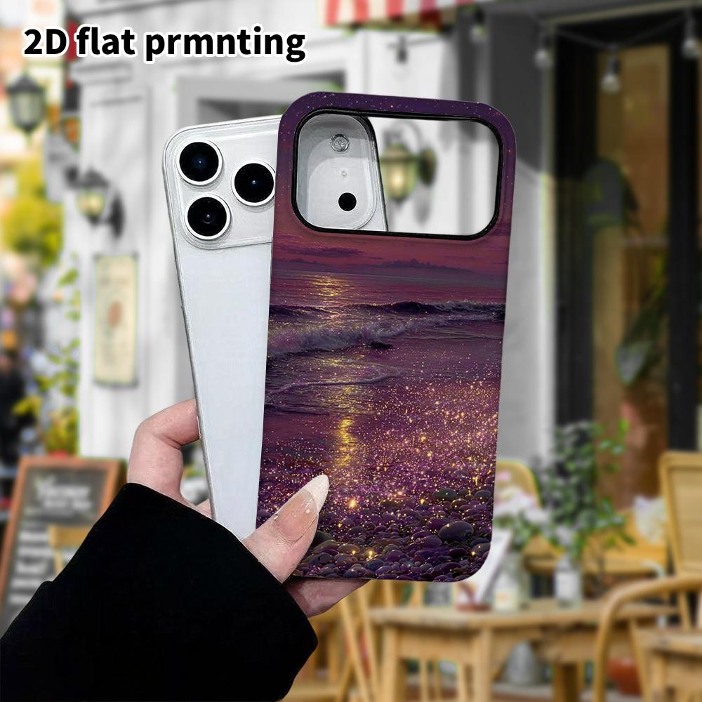 Phone Case: 2D flat design suitable for iPhone 18, 17, 16, 15, 14, 13 Pro film protective case, couple style, moonlit seaside, Christmas and Halloween