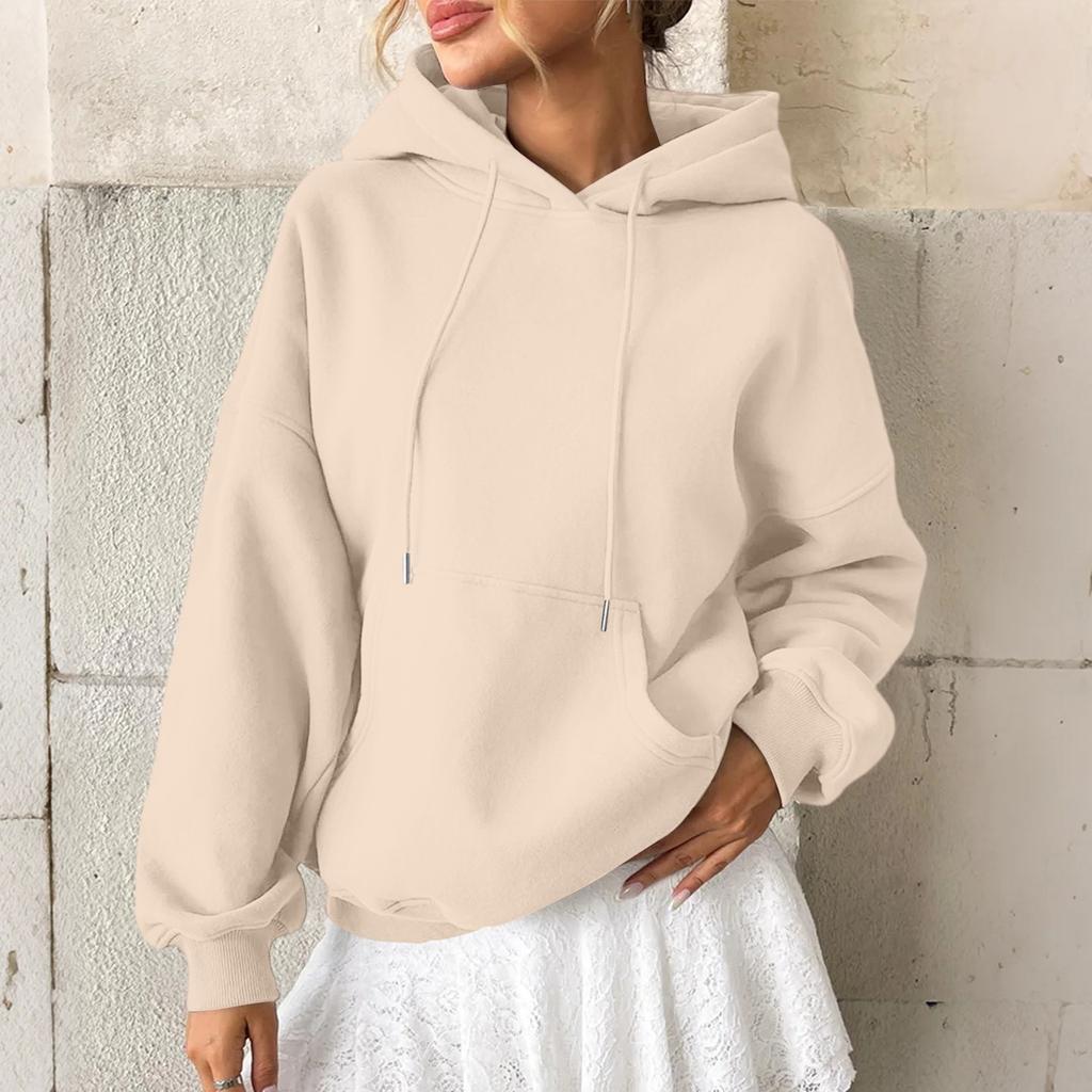 Женская толстовка, повседневная модная толстовка с длинными рукавами и капюшоном, однотонная