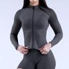 Европейская бесшовная быстросохнущая спортивная куртка на молнии для фитнеса, велоспорта, бега, йоги - Спортивный топ с длинным рукавом
