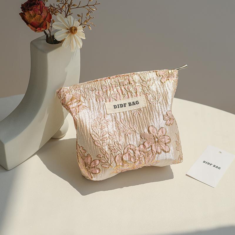 Маленькая женская косметичка с розовым цветком, двухслойная мягкая холщовая портативная сумка для хранения гигиенических салфеток, портмоне Ins Style