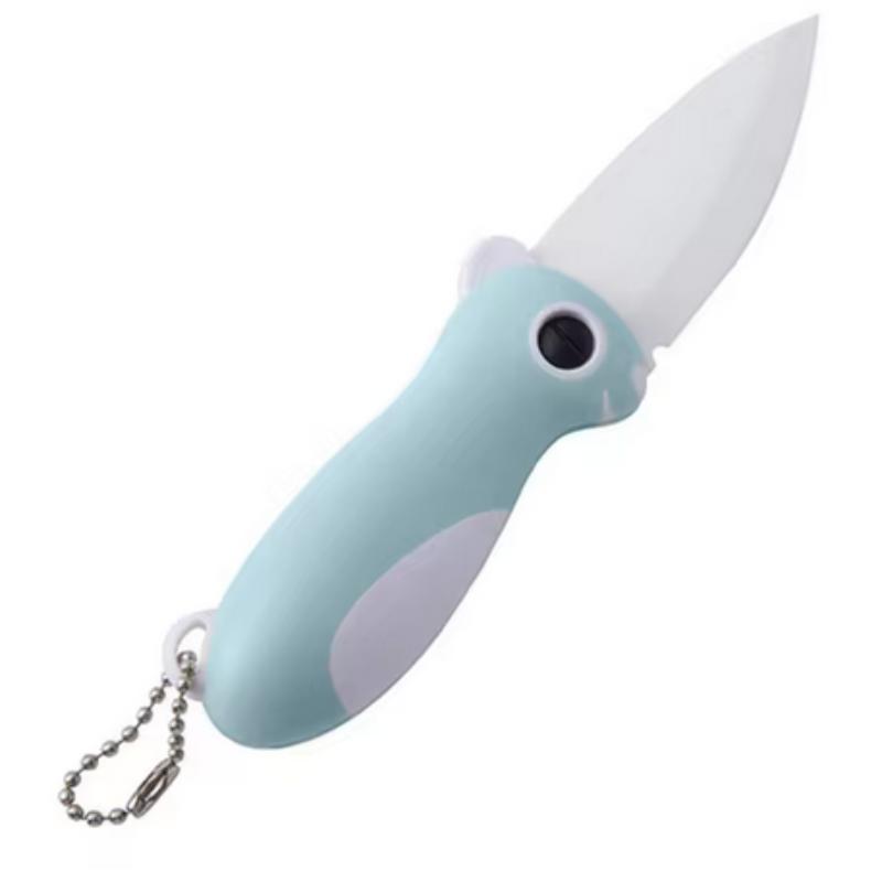 Cute Cartoon Ceramic Cutter Plastic Handle Folding Fruit Knife Kitchen Kids Auxiliary Knives Mini Portable Sharp Knife Peeler