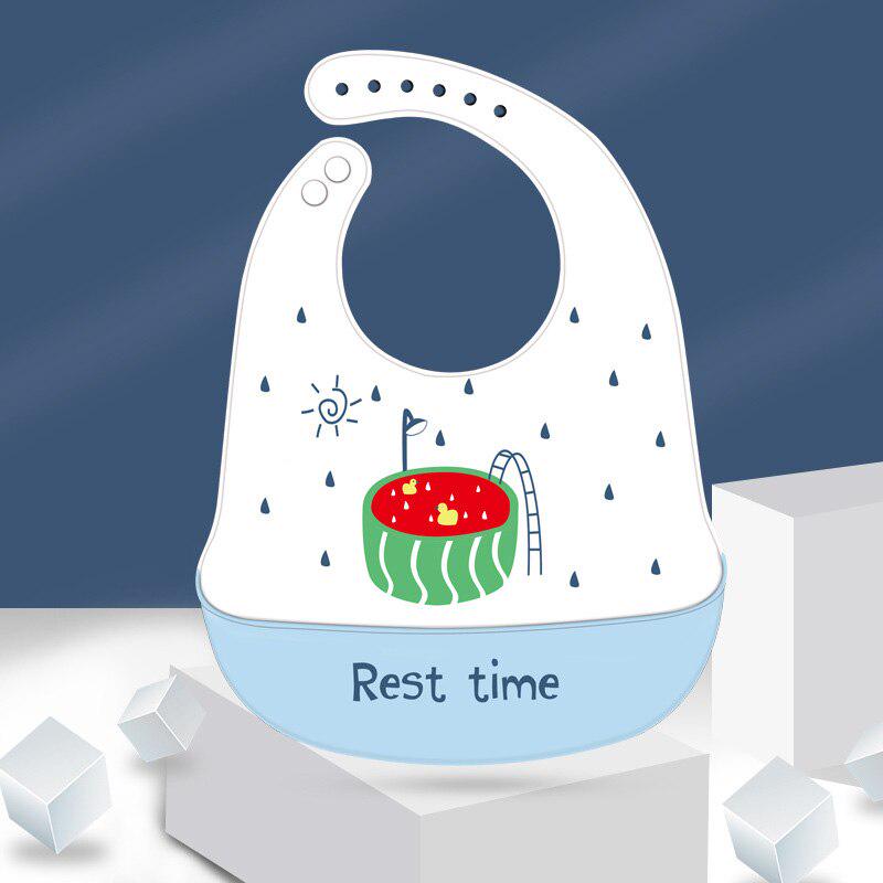 Waterproof Soft Silicone Baby Feeding Stuff Cartoon Print Adjustable Children Kids Bibs