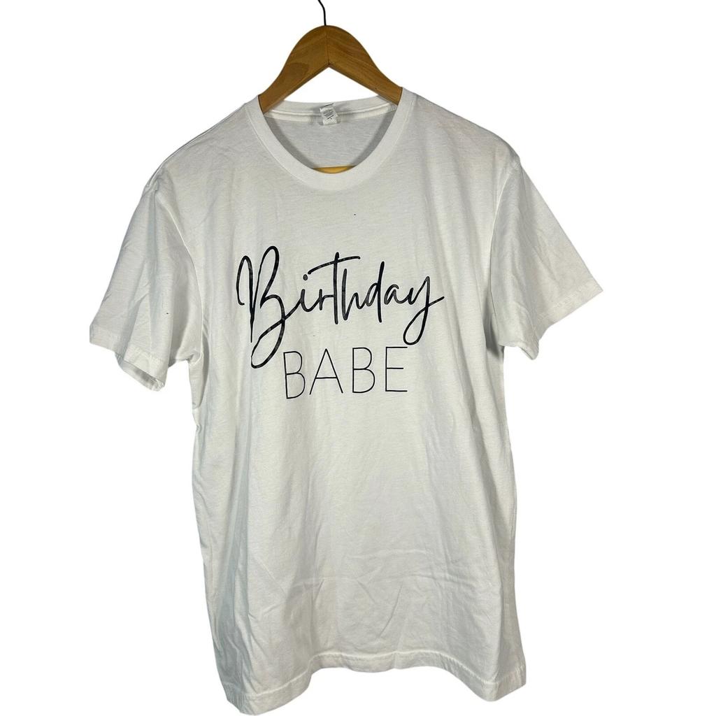 Birthday Babe Graphic Tee White Women's Size L