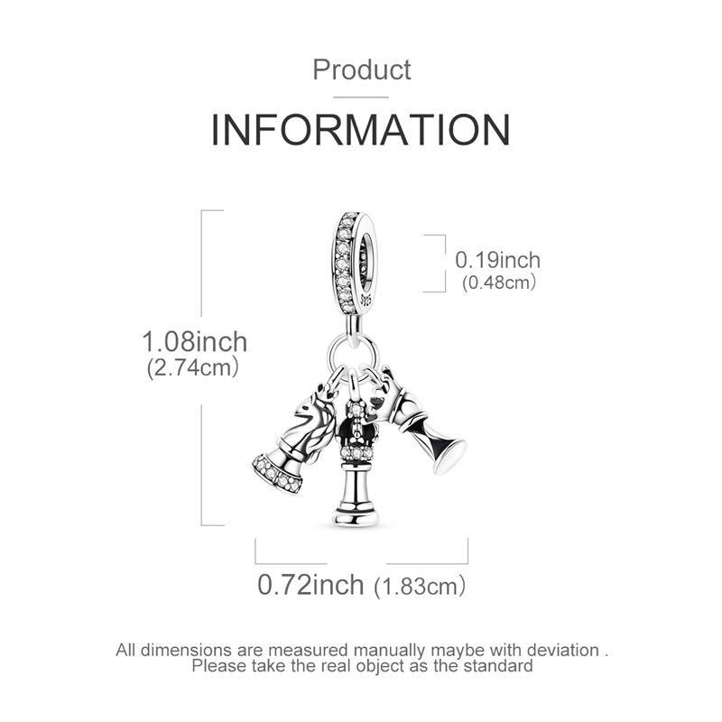 925 Silver Chess Piece Pendant Charm Bead for DIY Bracelet Necklace Jewelry Gift Women Men 925 Sterling Silver