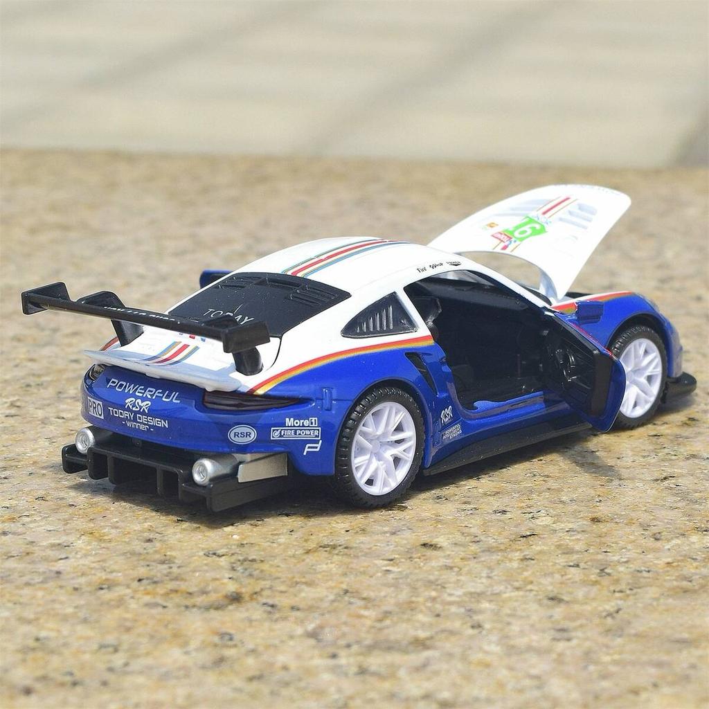 Porsche 911 GT3 RSR Match Version Моделирование Литые игрушечные машинки Звуки и свет Инерционный автомобиль 1:32 Сплавная Модель Суперкара