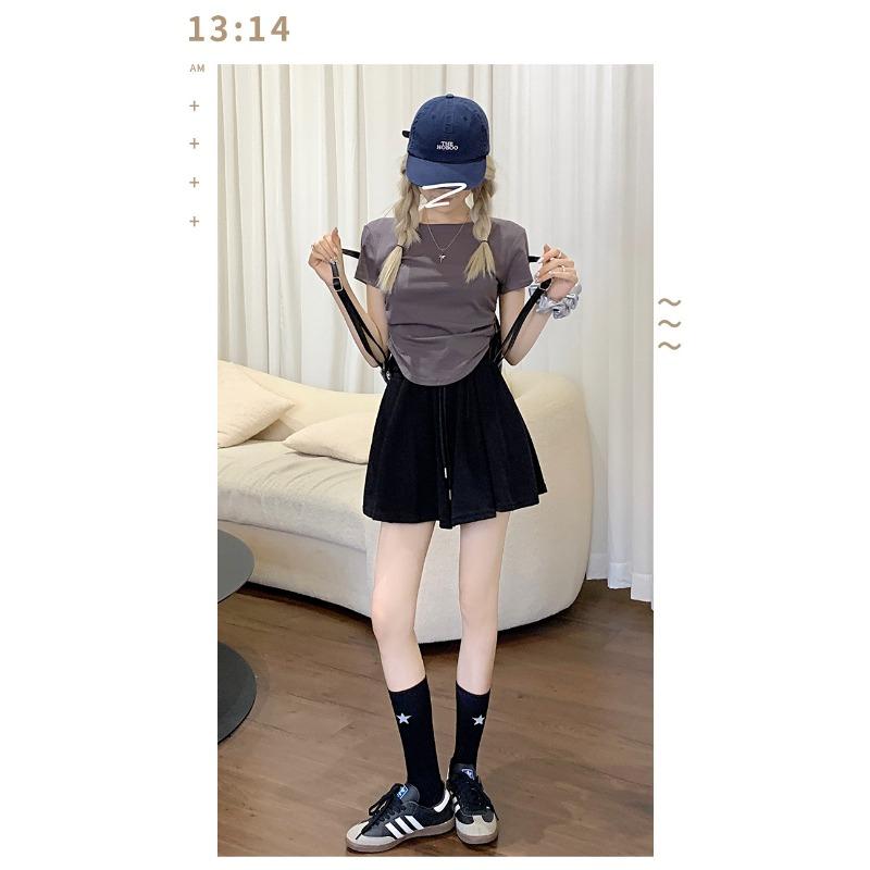 Drawstring Sports Shorts Women's Summer Elastic Waist Sag Loose Look Slim Everything with A Line Casual Wide Leg Skirt Pants