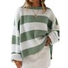 Autumn Winter Round Neck Striped Patchwork Loose Casual Knitting Top Women All-match Bottomed Pullover Sweater