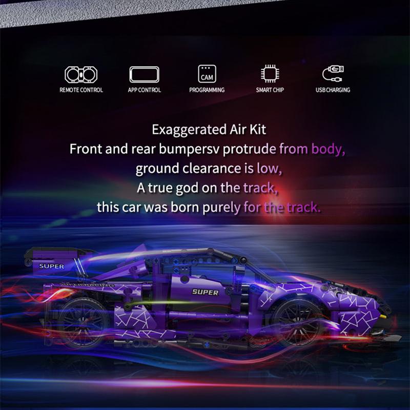 Высокотехнологичная гальваника MOC Purple 1:14 спортивных автомобилей, электрическое приложение, радиоуправляемая модель автомобиля, 1227 шт., строительные блоки, кирпичные игрушки, подарочный набор