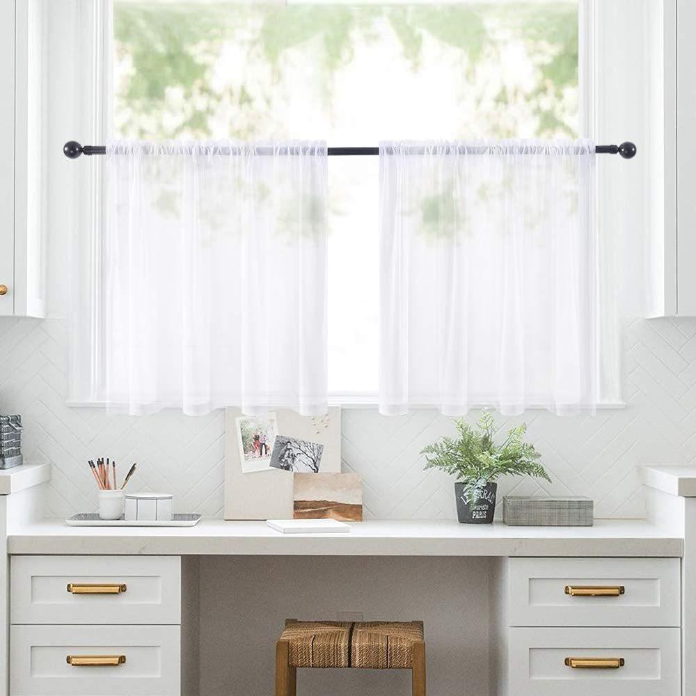 2pcs Sheer Kitchen Short Curtains Rod Pocket Room Divider Semi-Blackout Window Valances for Bathroom Bedroom Rideaux Chambre
