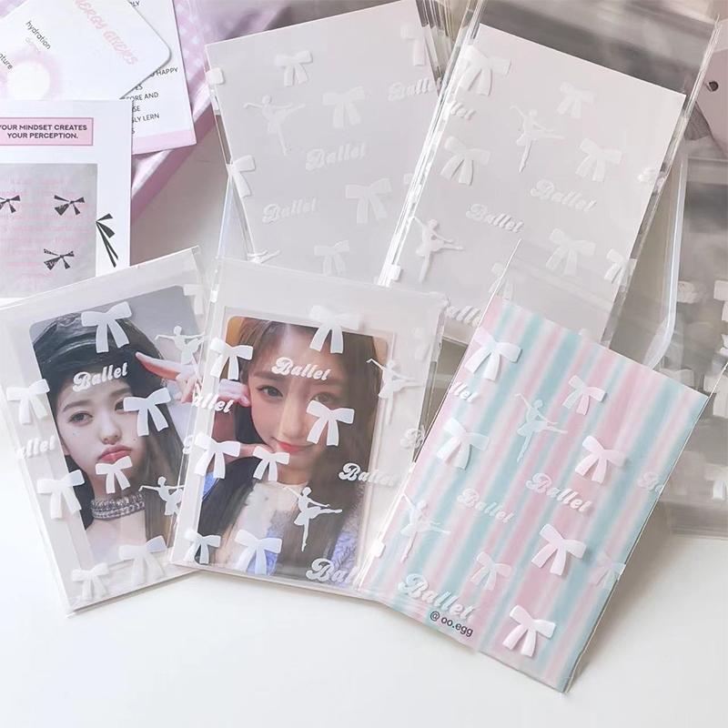 50 шт. Ins Ballet Style Photocard Protector Kpop Bowknot Print Самоклеящиеся пакеты Opp для карточек Подарочная упаковка Самозапечатывающийся пакет