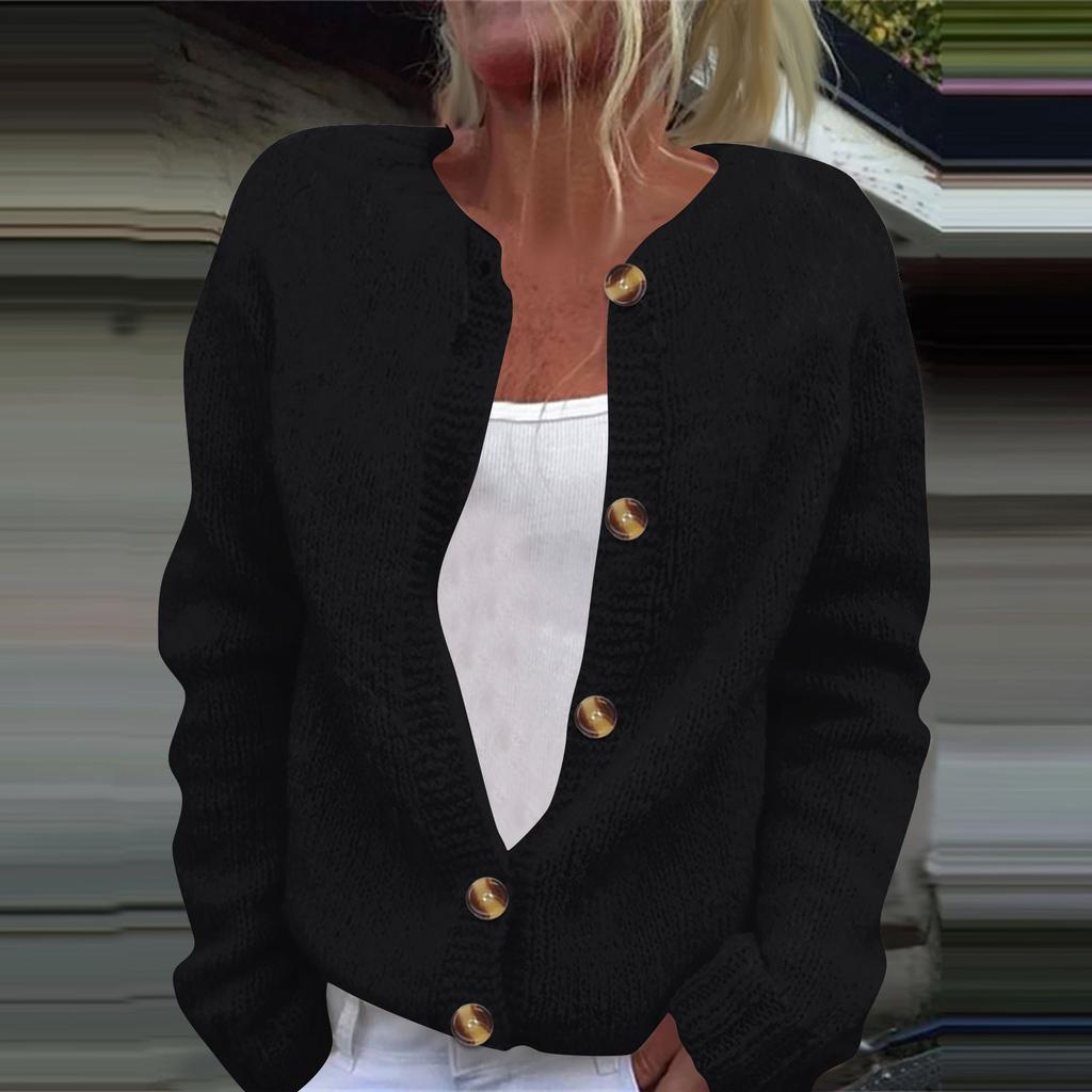 Women's Fashion Solid Colour Long Sleeve Knitted Cardigan Button Up Jacket