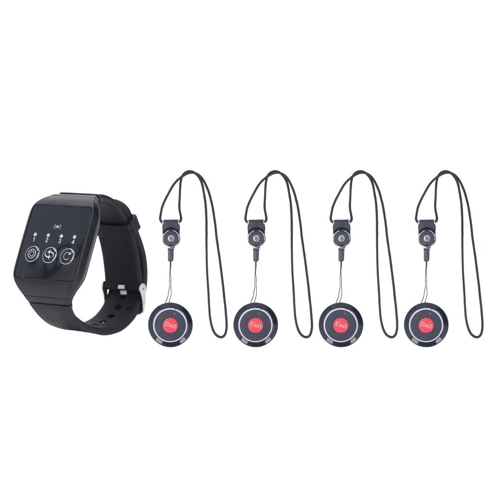 Wireless Restaurant Service Calling System 1 Watch and 4 Button Pagers Waterproof Restaurant Pager