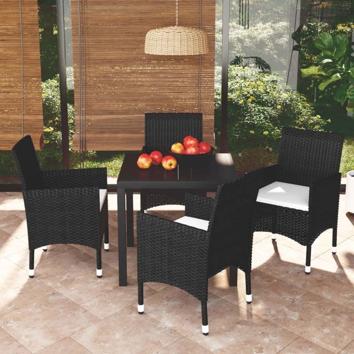Maison Exclusive - Ensemble à dîner de jardin avec coussins 5 pcs poly rotin noir