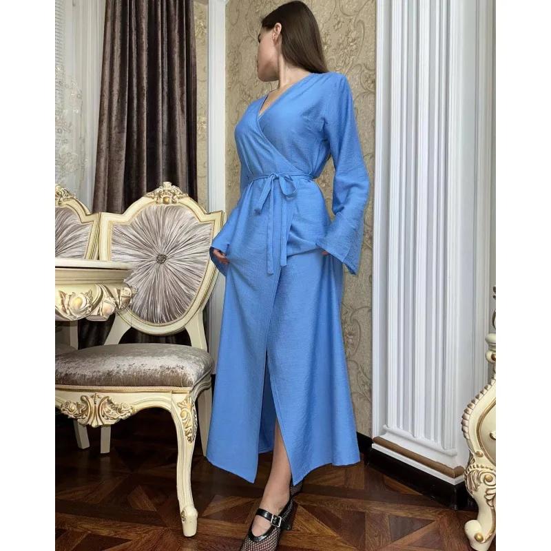 LYRIA Модное Однотонное Платье-Миди с Поясом, Стройнящее, Новая Женская Одежда, Платье-Комбинация, Стильное Платье с Запахом