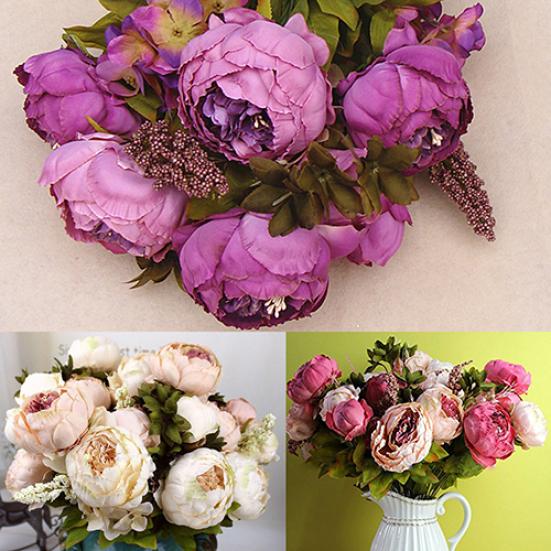 8 Heads Vintage Artificial Peony Flower Wedding Party Home Room Decoration Gift