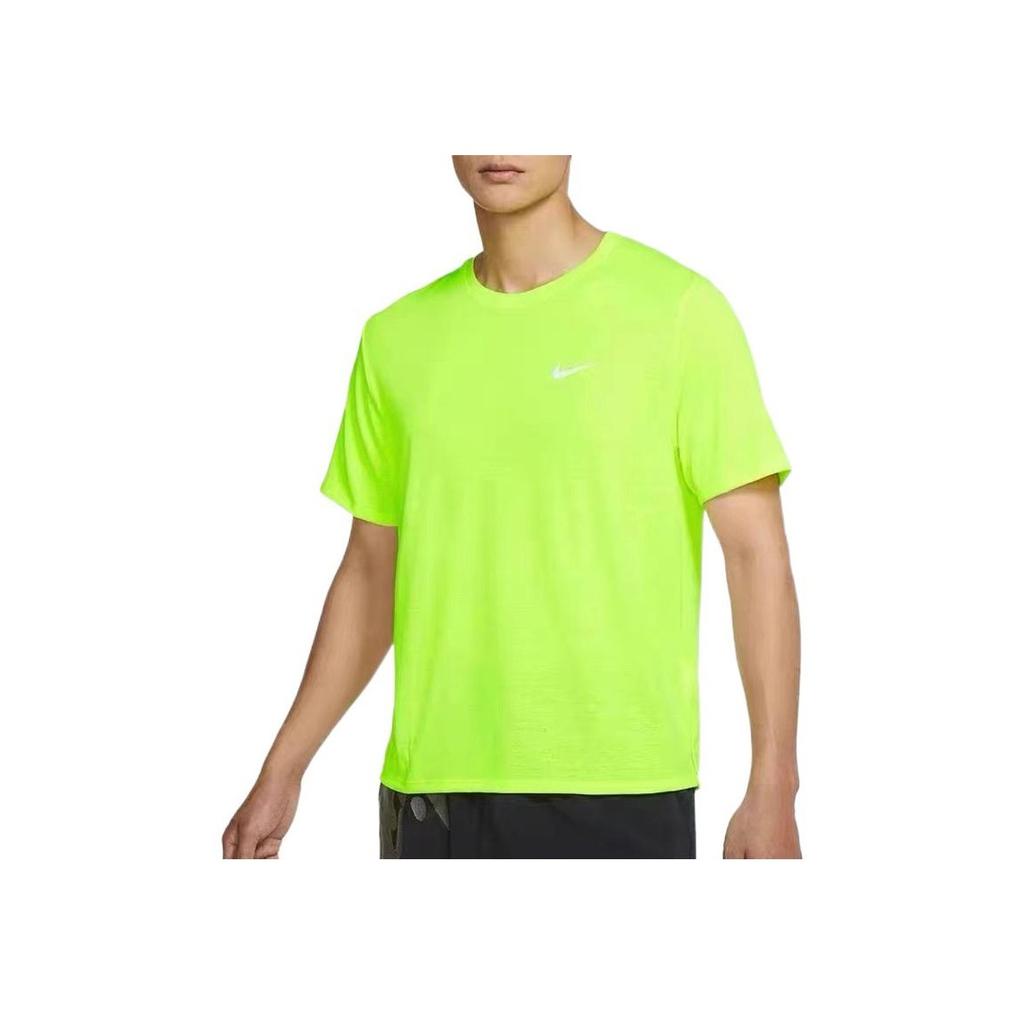 Nike Logo Print Night Running Sport Crew Neck Short Sleeve T-Shirt Men Tops Fluorescent-Green CU5993-702