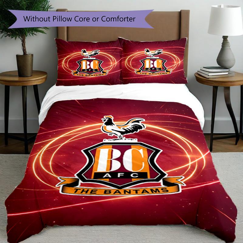 3pcs Duvet Cover Set (1*Duvet Cover + 2*Pillowcase, Without Core), Bradford City AFC Print Bedding Set, Bedroom Decor, All‑Season, Birthday Gift