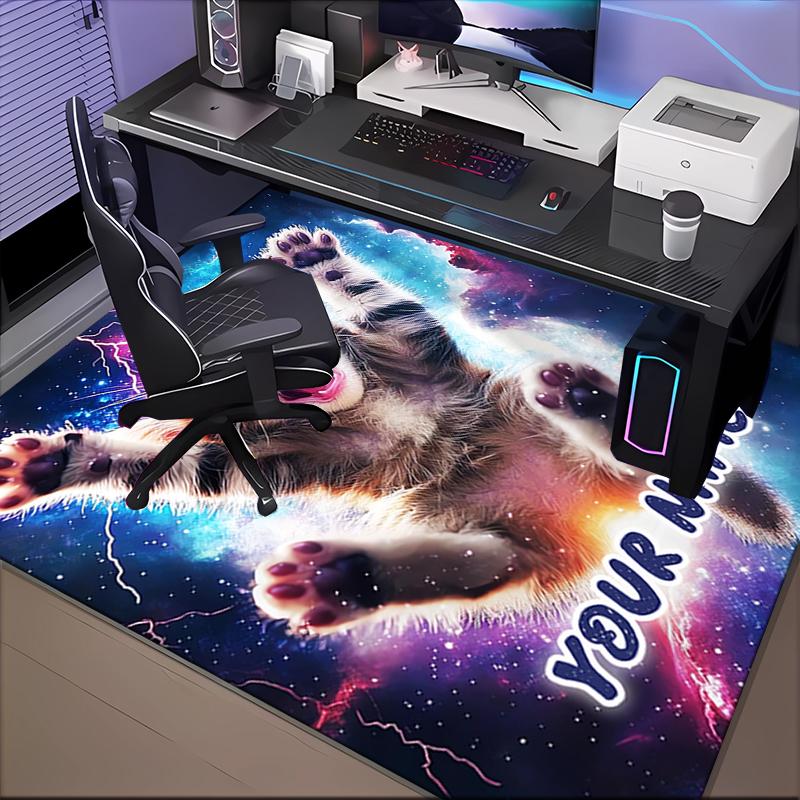 1PC Custom Name Space Kitten Adventure Theme Floor Mat Ideal for Living Room, Game Rooms, Office, Bedroom,Floor Mat Playful Design