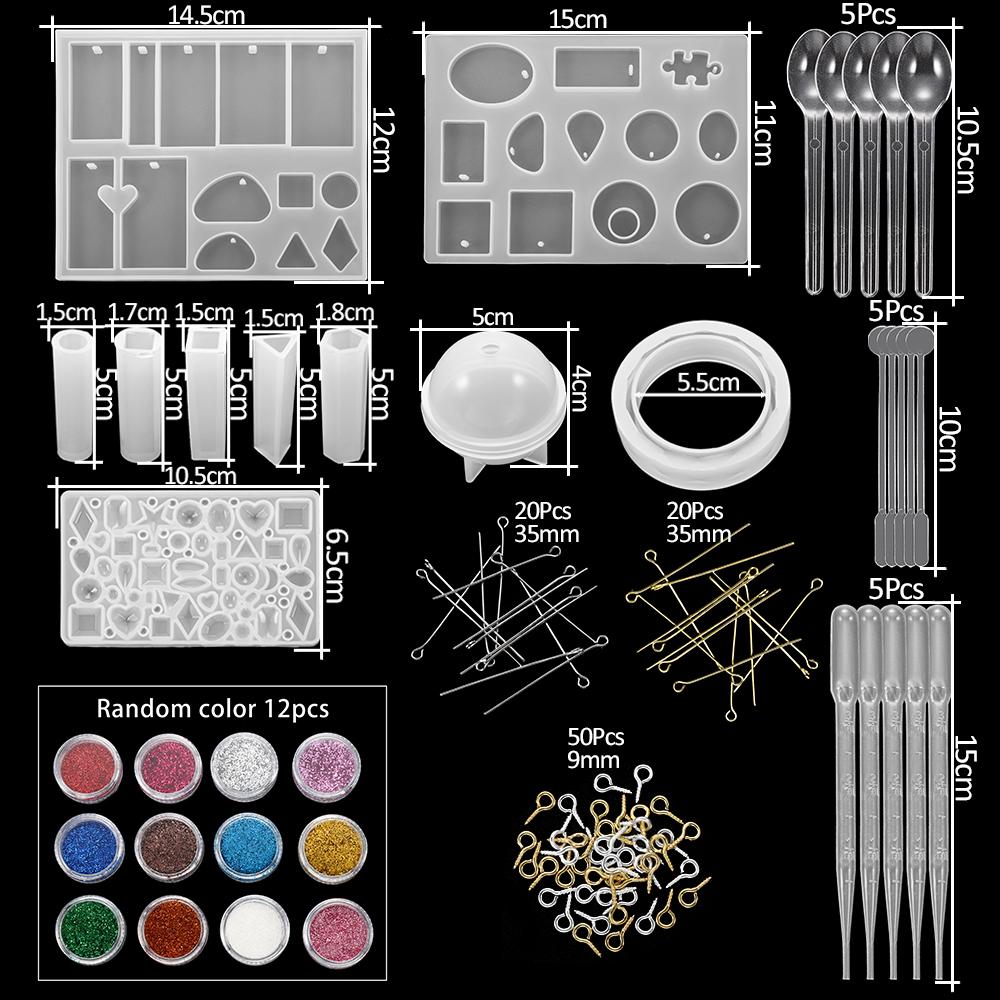 Resin Molds Silicone Kits with Epoxy Resin Supplies Dried Flowers Sparkling Powder DIY Necklace Earrings Pendant Jewelry Making
