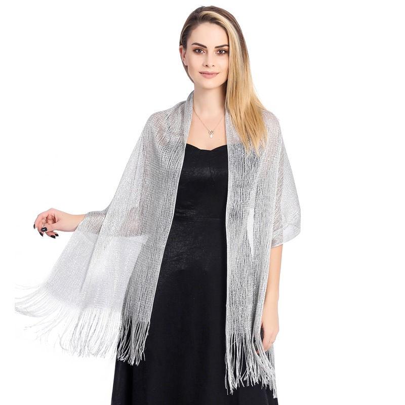Gold and Women Fashion Wraps Evening Dress Shawl Shawl Flat Scarf Dance Silver Silk