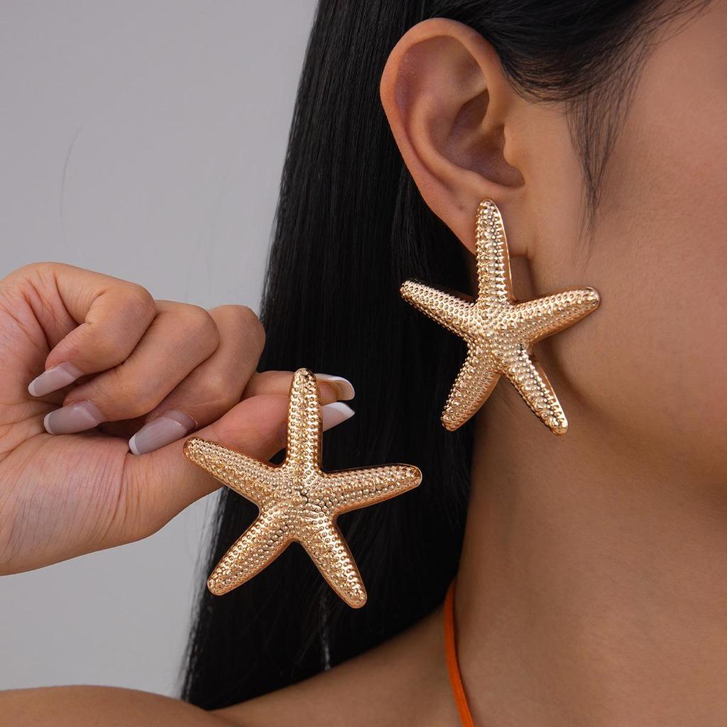 Серьги-гвоздики Summer Beach Ocean Exaggerated Star Star Персонализированные модные серьги-гвоздики Vacation с имитацией жемчуга и морской звездой из металла для женщин и девушек