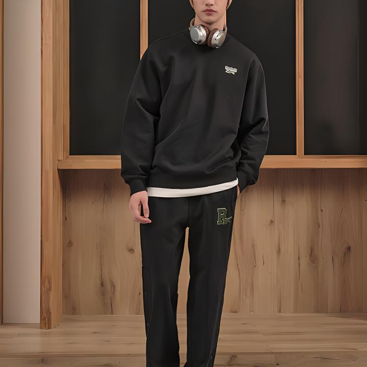 Reebok Solid Color Crew Neck Pullover Sweatshirt Unisex Sweatshirt Black 23FRC301UGH0