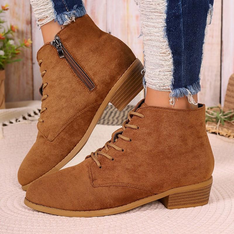 Внешняя торговля осень новые ботильоны на толстом каблуке женские в британском стиле большого размера на шнуровке ботильоны на толстом каблуке