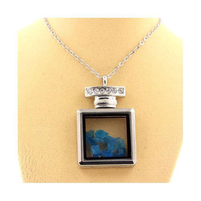 Necklace - Stones and Minerals - Neon Blue Apatite - Stainless Steel - Unisex - Dimensions 28x47mm