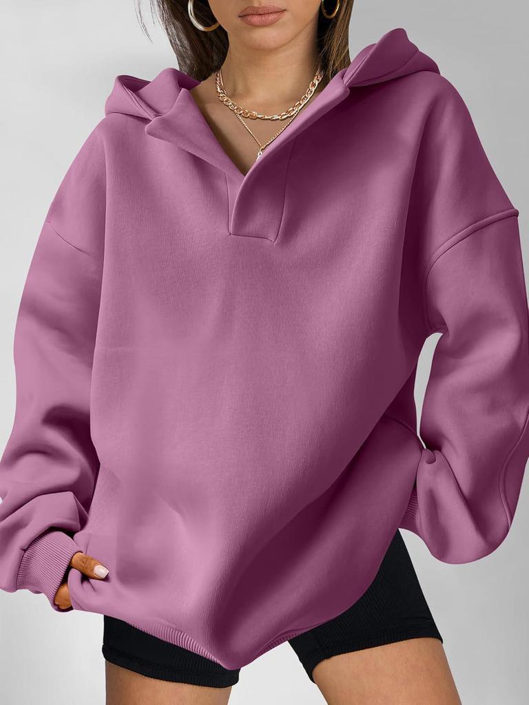 2026 Autumn/Winter Women's Solid Color Hooded Sweatshirt - European & American Style, Long Sleeve, Loose Fit Hoodie