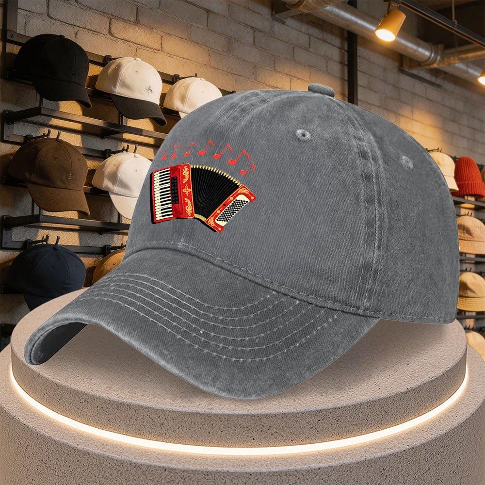Adjustable Duckbill Baseball Cap with Accordion Music Note Print Mardi Gras Parties Outdoor Vacation Style Hand Washable