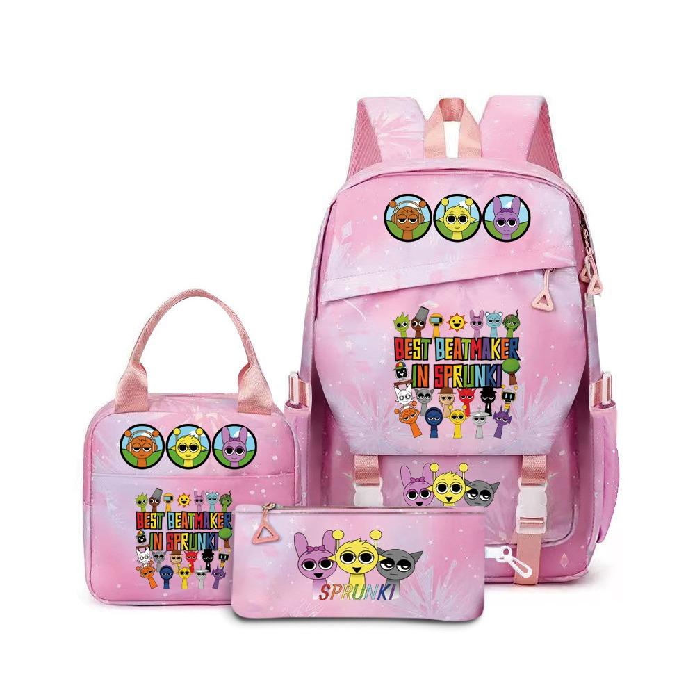 New Rhythm Box Sprunki Music Game Schoolbag Backpack Pencil Case Three-piece Set Student Heat Transfer Backpack D
