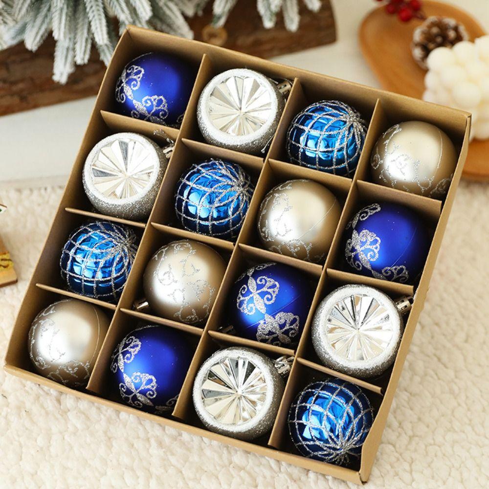 16pcs Plastic Painted Christmas Balls Set Xmas Tree Pendants Merry Christmas Decoration