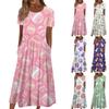 Women's Summer Casual Fashion Easter Printed Short Sleeve Round Neck Pocket Dress