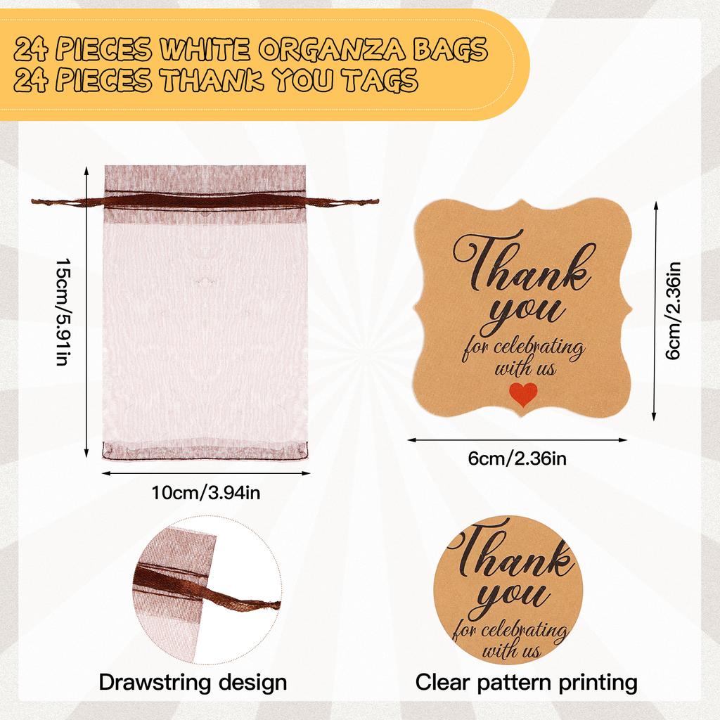 24 набора Открывалка для бутылок в виде лошади Оптовая брелок с карточкой «Спасибо» Мешочки из органзы Тематический подарок для свадебных, юбилейных и праздничных украшений