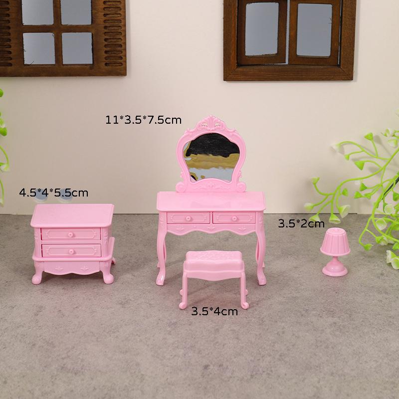 1:12 Dollhouse Miniature Dressing Table W/Mirror Bedside Table Chair Make-Up Table Home Decor Toy Doll House Accessories