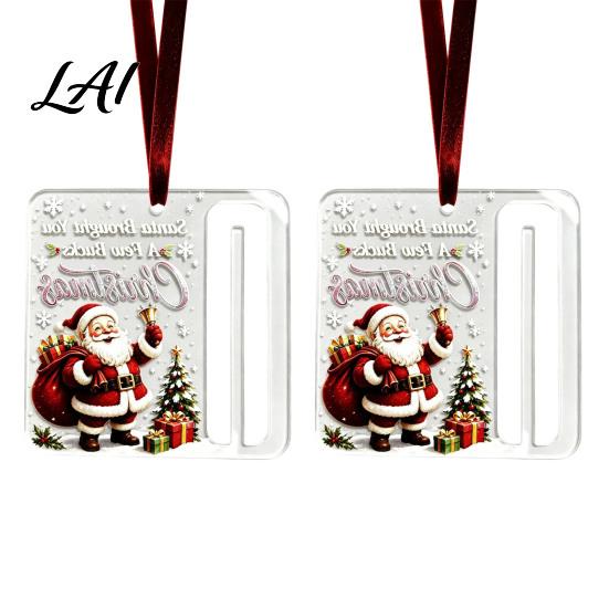 Acrylic Cash Holder Ornaments 2Pcs Christmas Hanging Decor Money Gift Ornament with Santa Claus Snowman Design Tree Pendant for Surprise Giving