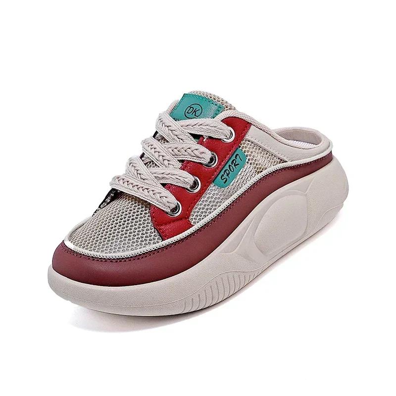 Горячие продажи высококачественных женских повседневных тапочек 2024 года, новые летние туфли на плоской подошве с цветными блоками и шнуровкой для женщин