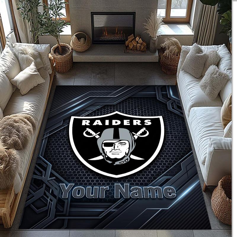 Las Vegas Raiders Crystal Velvet Rug, Custom Name Text Personalized Non‑Slip Floor Mat for Home Decor Gift